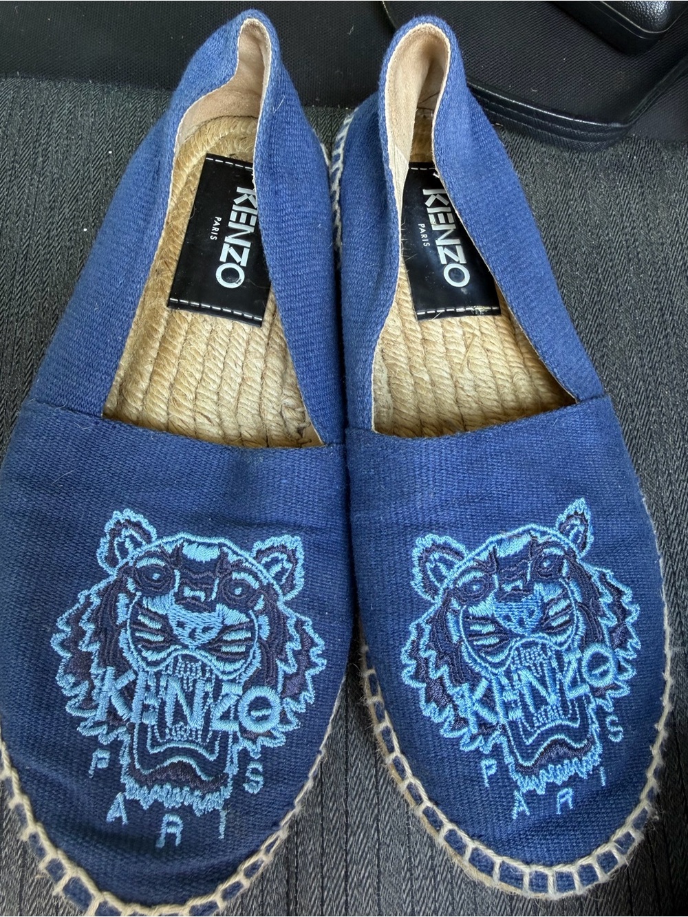 Kenzo Blue Canvas Espadrilles with Light Blue Tiger Embroidery